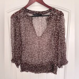 Zara Basic Sheer Animal Print Blouse Size L